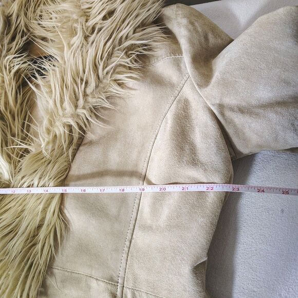 Vintage Y2K Penny Lane Coat Blue Asphalt Suede Leather Jacket Faux Fur Size XL - Picture 14 of 16